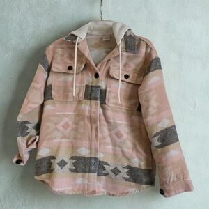 No Boundaries Pink and Gray Patterned Utility Jacket
